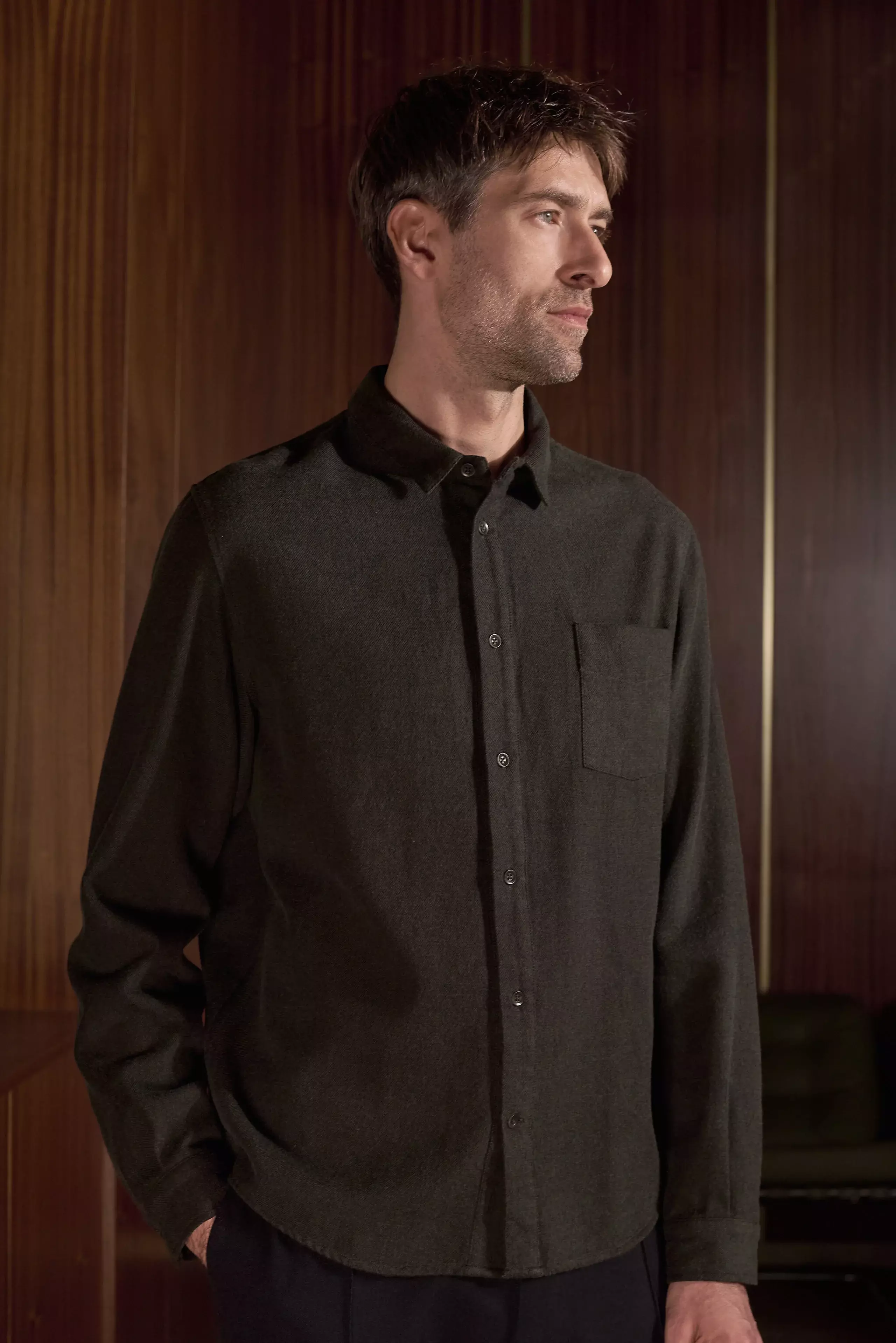 About Companions Simon Black Olive Eco Flannel Shirt Hemd Herren olivgrün